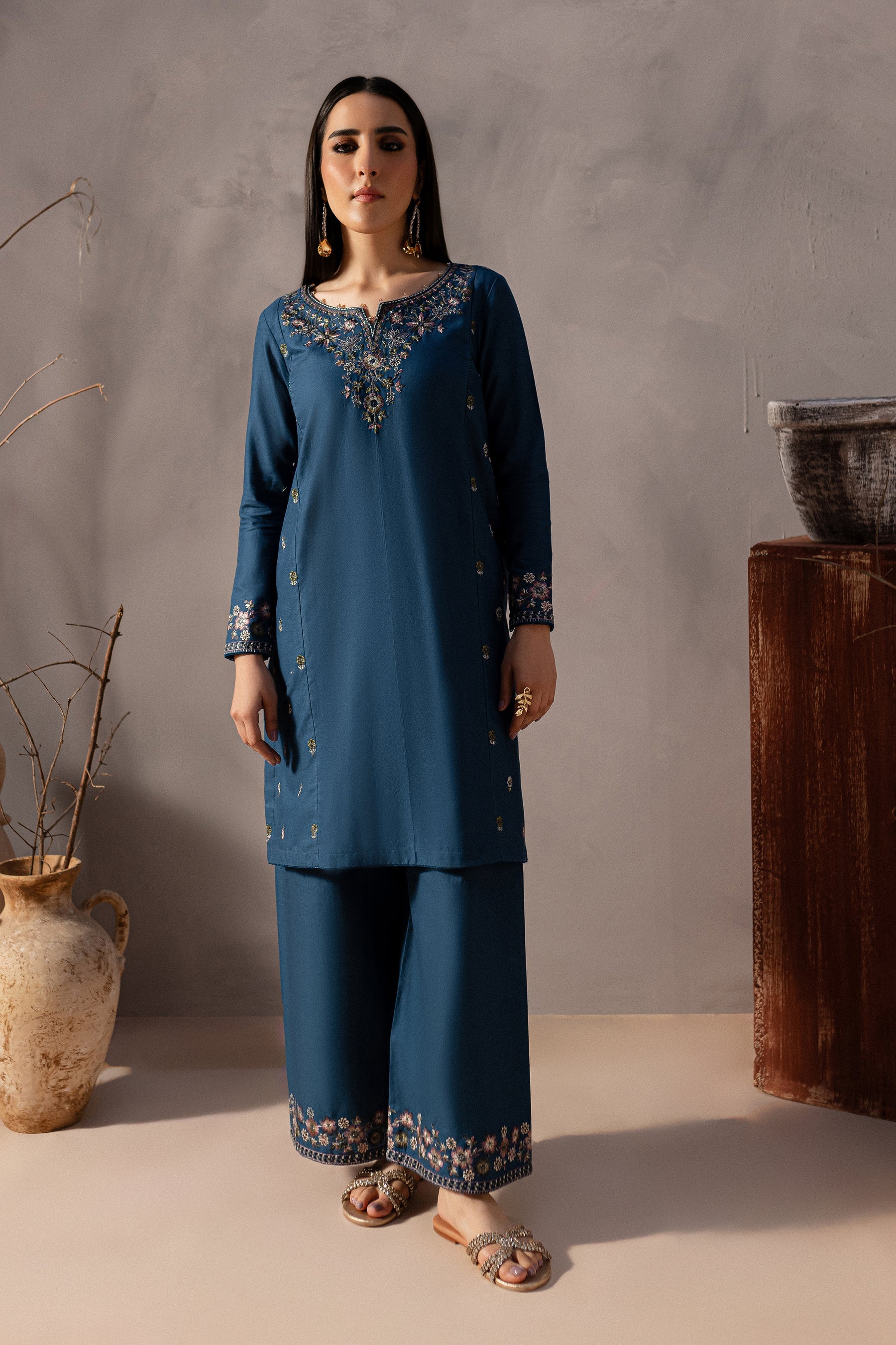 Nehar - 2Pc Stitched Embroidered Lawn Dress