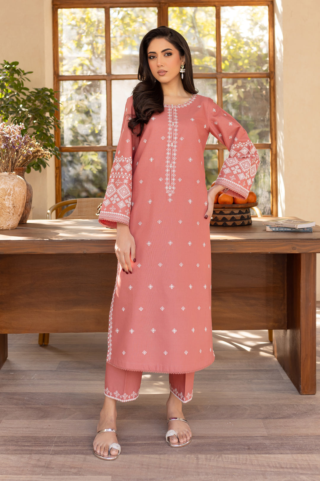 Coral - 2Pc Stitched Embroidered Lawn Dress