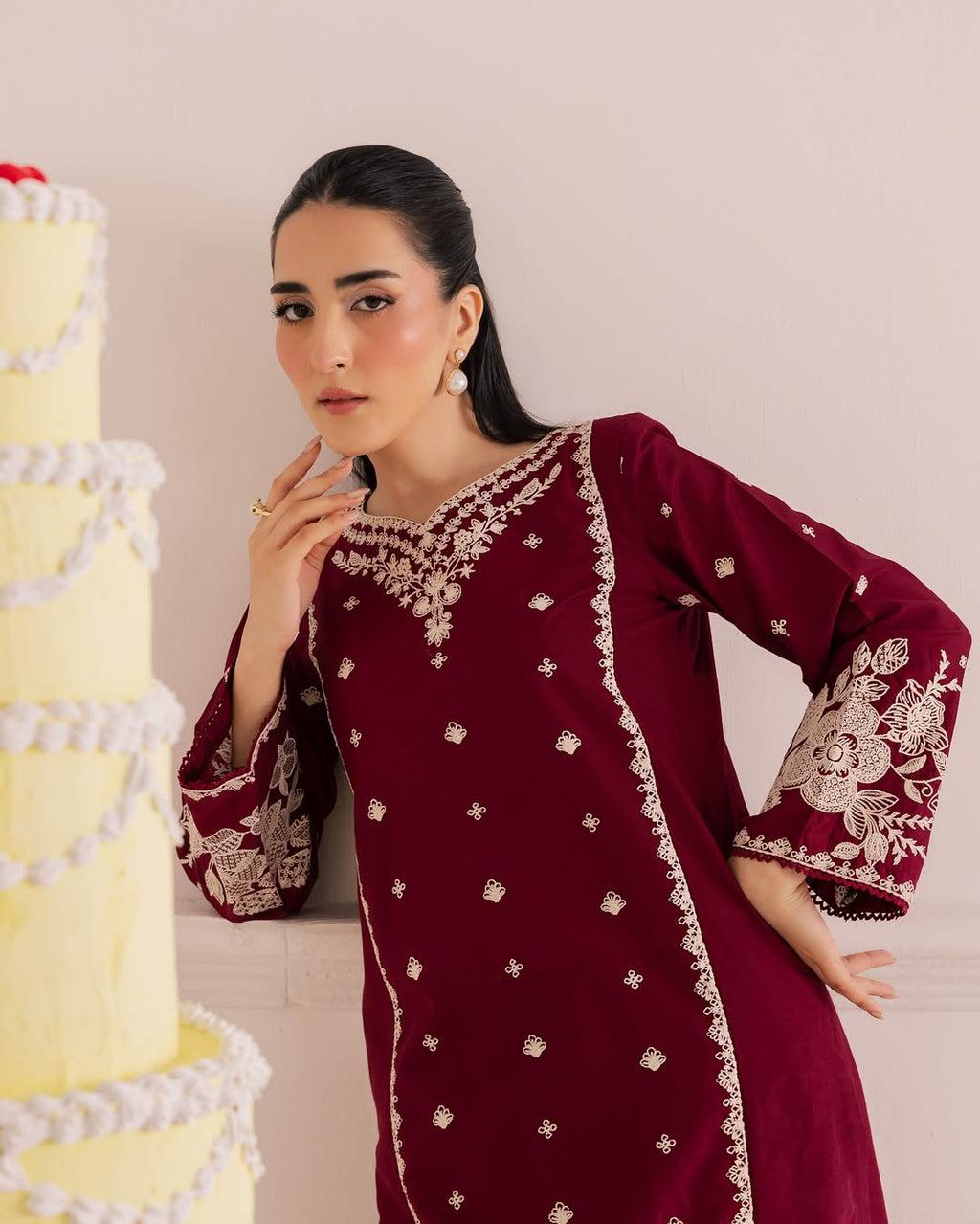 Agean Red 2Pc - Embroidered Lawn Dress