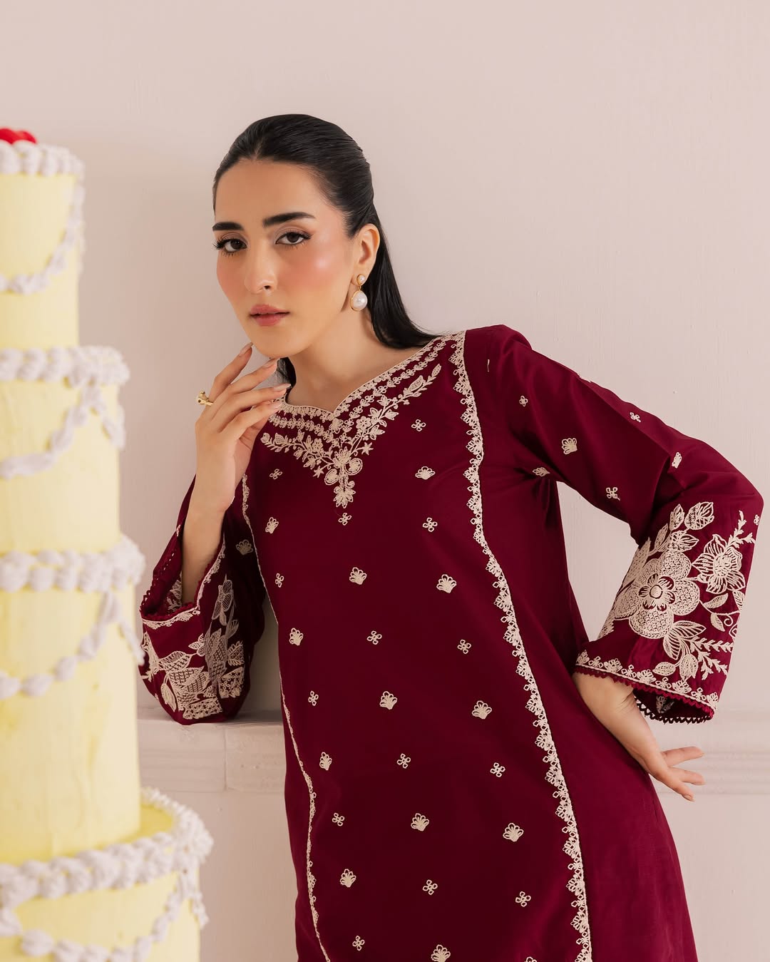 Agean Red 2Pc - Embroidered Lawn Dress