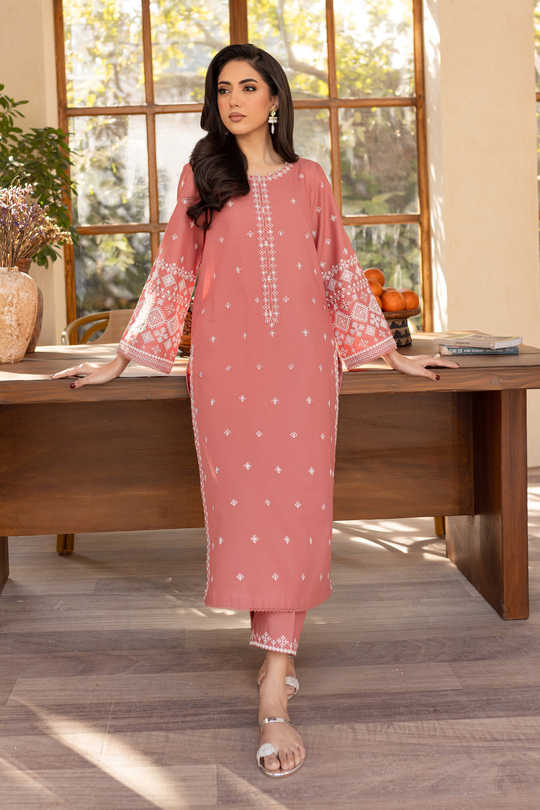 Coral - 2Pc Stitched Embroidered Lawn Dress