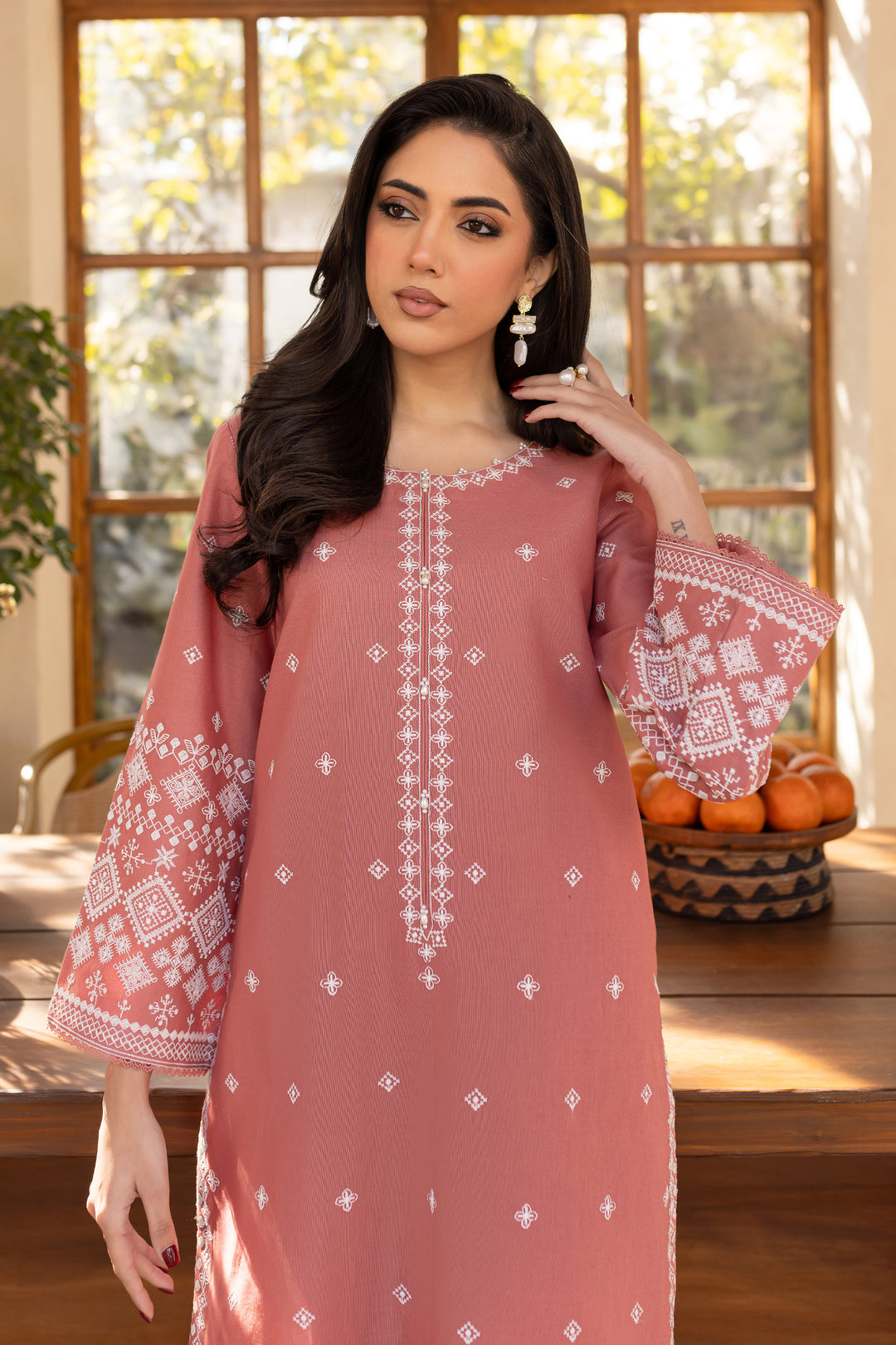 Coral - 2Pc Stitched Embroidered Lawn Dress
