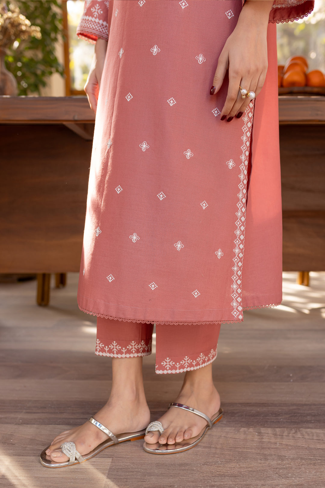 Coral - 2Pc Stitched Embroidered Lawn Dress