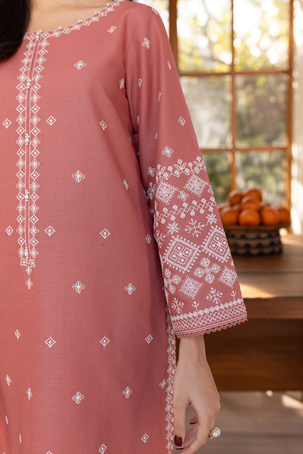 Coral - 2Pc Stitched Embroidered Lawn Dress