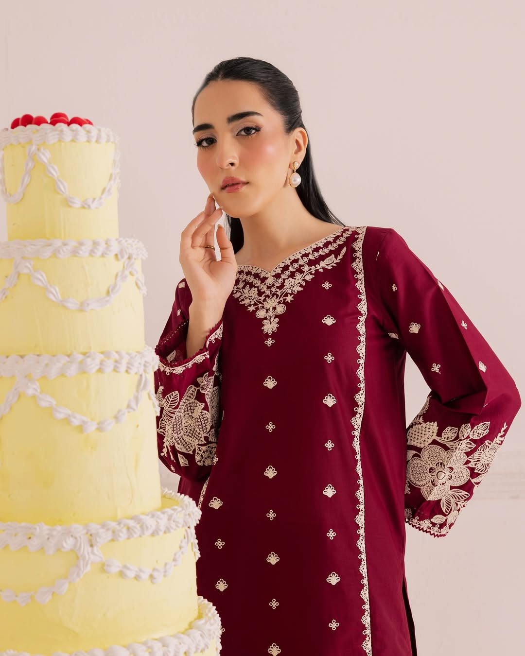 Agean Red 2Pc - Embroidered Lawn Dress