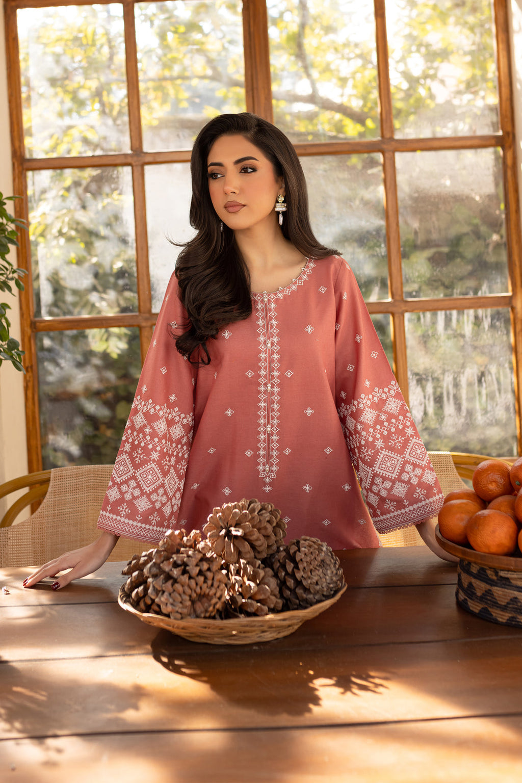 Coral - 2Pc Stitched Embroidered Lawn Dress