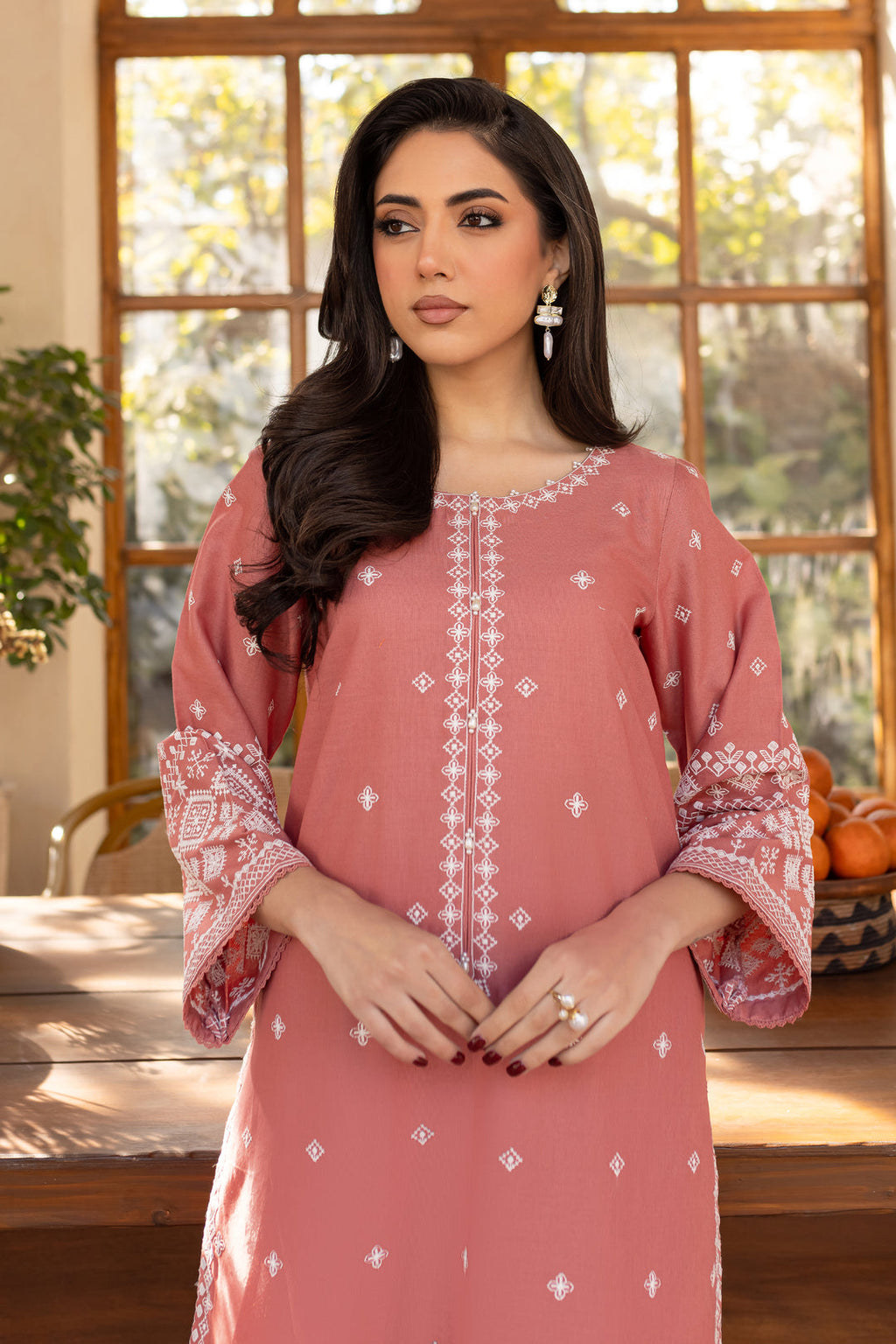 Coral - 2Pc Stitched Embroidered Lawn Dress
