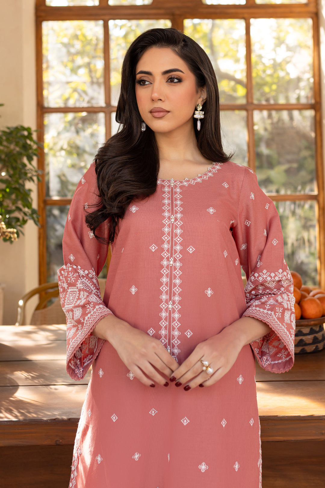Coral - 2Pc Stitched Embroidered Lawn Dress